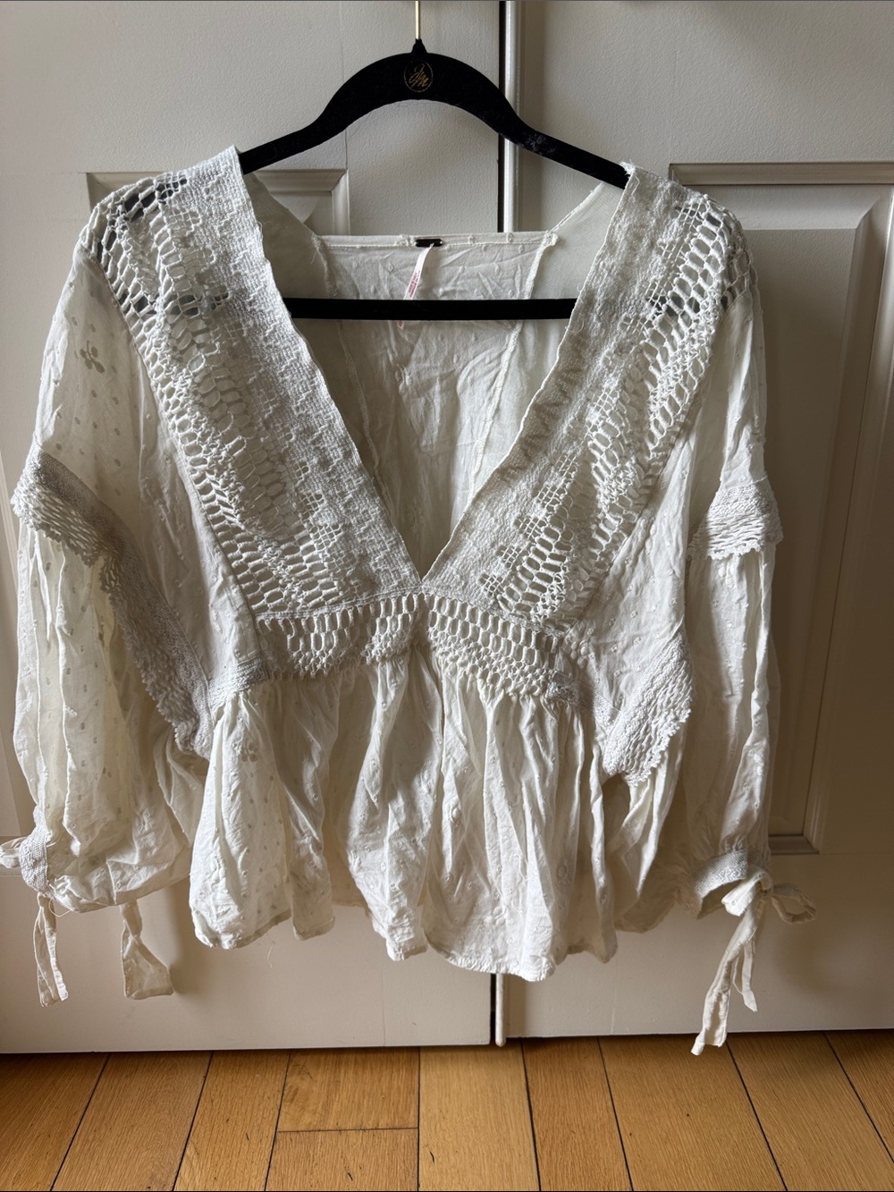 We The Free White Crochet V-Neck Peasant Blouse